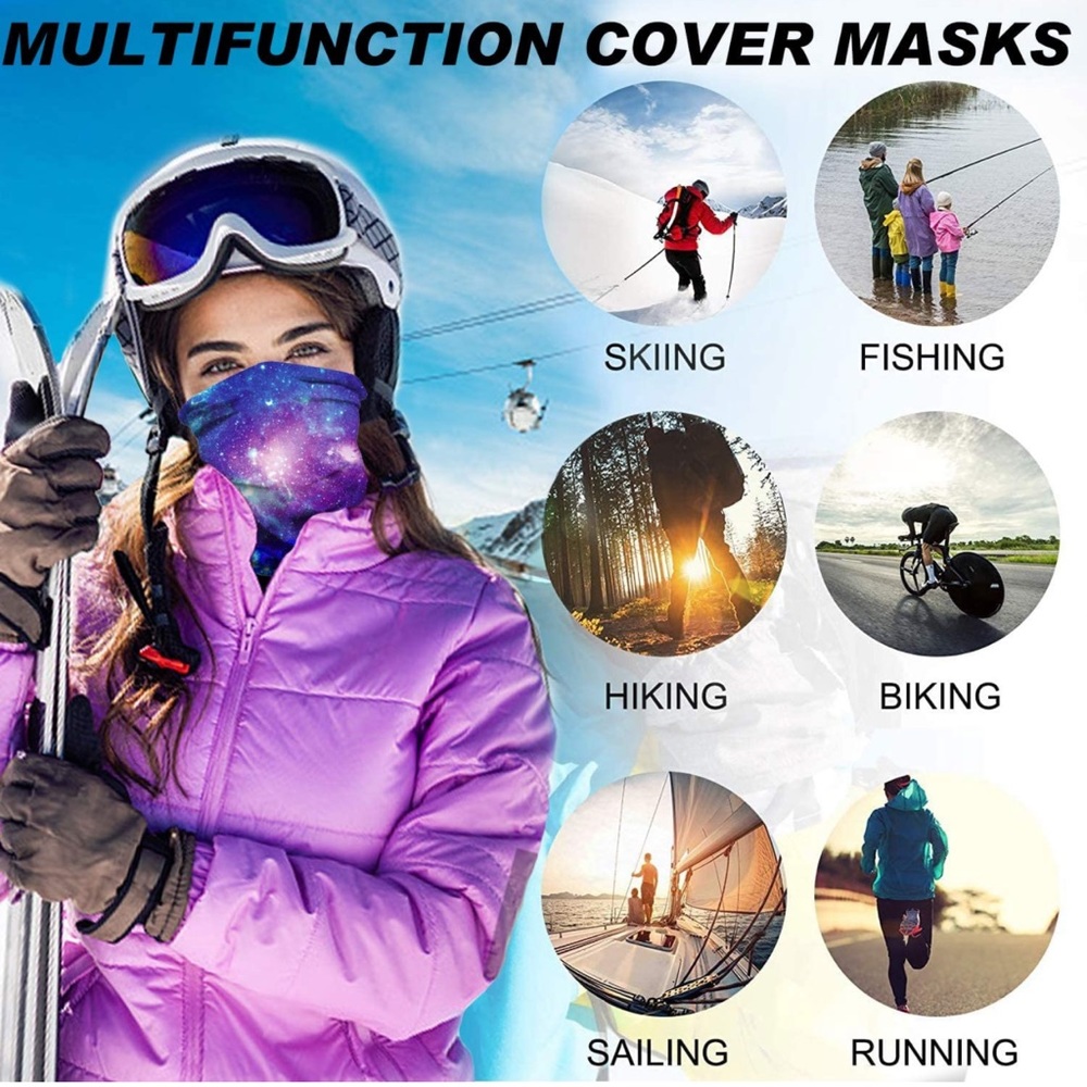 Neck Gaiter Face Mask Scarf, Reusable Elastic Windproof Face Cover  - 2 Packs